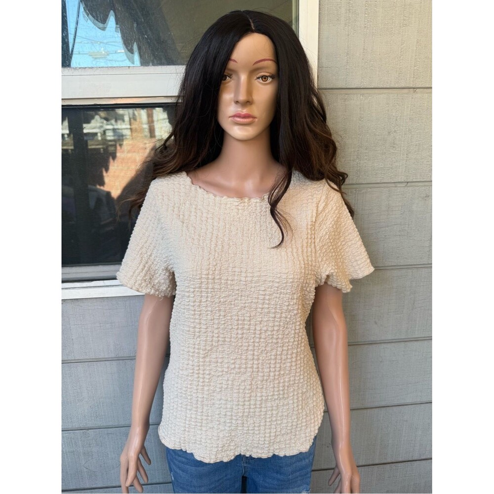 Cream Textured Short-Sleeve Women’s Top size 1X
